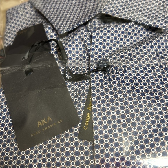 AKA men shirt , NWT ,slim fit,blur,white,tan print,cotton  100, AKAC1330,career - Picture 12 of 12
